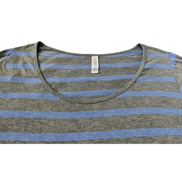 LULAROE LONG SLEEVE PULL-OVER TOP, WOMENS, L, GREY & BLUE HORIZONTAL STRIPES - Picture 3 of 9